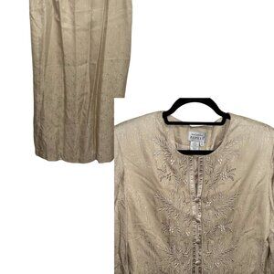 Adrianna Papell 100% Silk Jacket Women's Gold Long Sleeve Vintage Embroidered 16